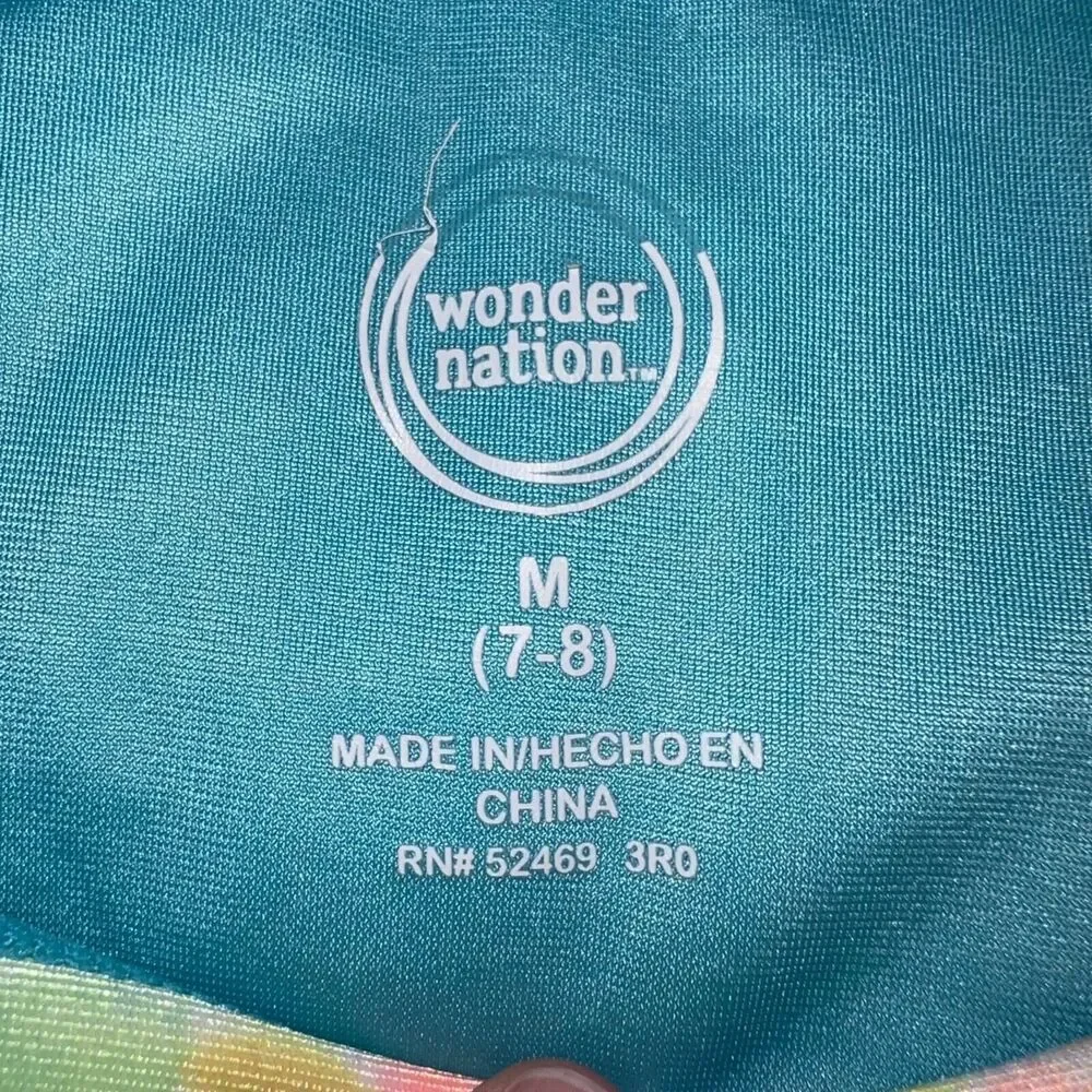 Wonder Nation Girls Rash Guard Swimsuit Top Shirt Long Sleeves Tie Dye Medium